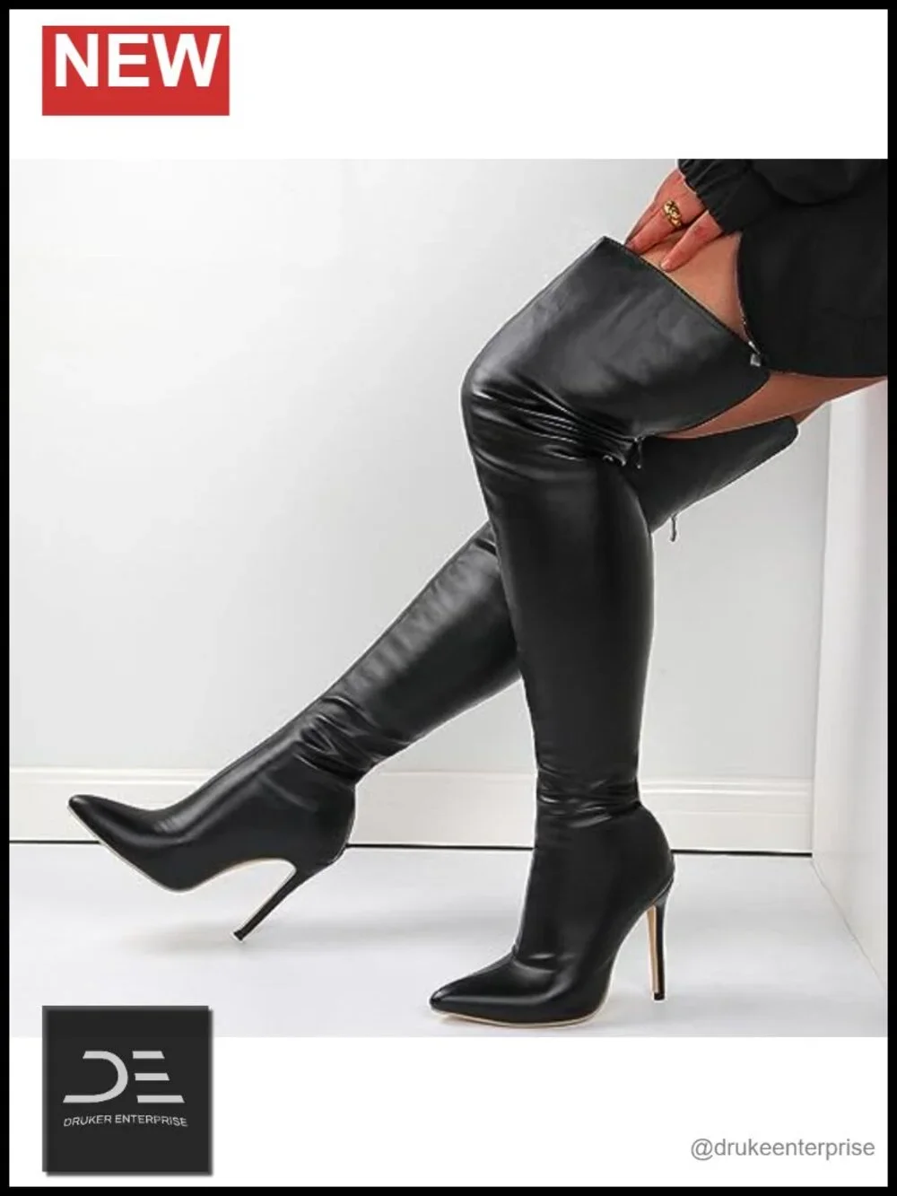 Women's Faux Leather Over the Knee High Boots Pointed Toe Stretchy Knee Length